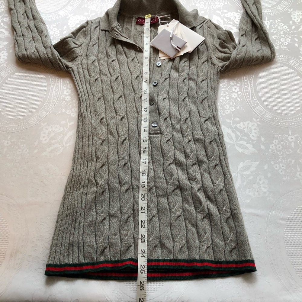 Gucci Gray Cable-Link Rib Knit Wool Polo Top Button-Up Sweater Women’s Size XS - Picture 10 of 16